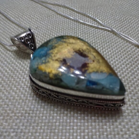 Gorgeous OYSTER TURQUOISE Handmade Sterling 925 Pendant/Chain #81C - Picture 1 of 3